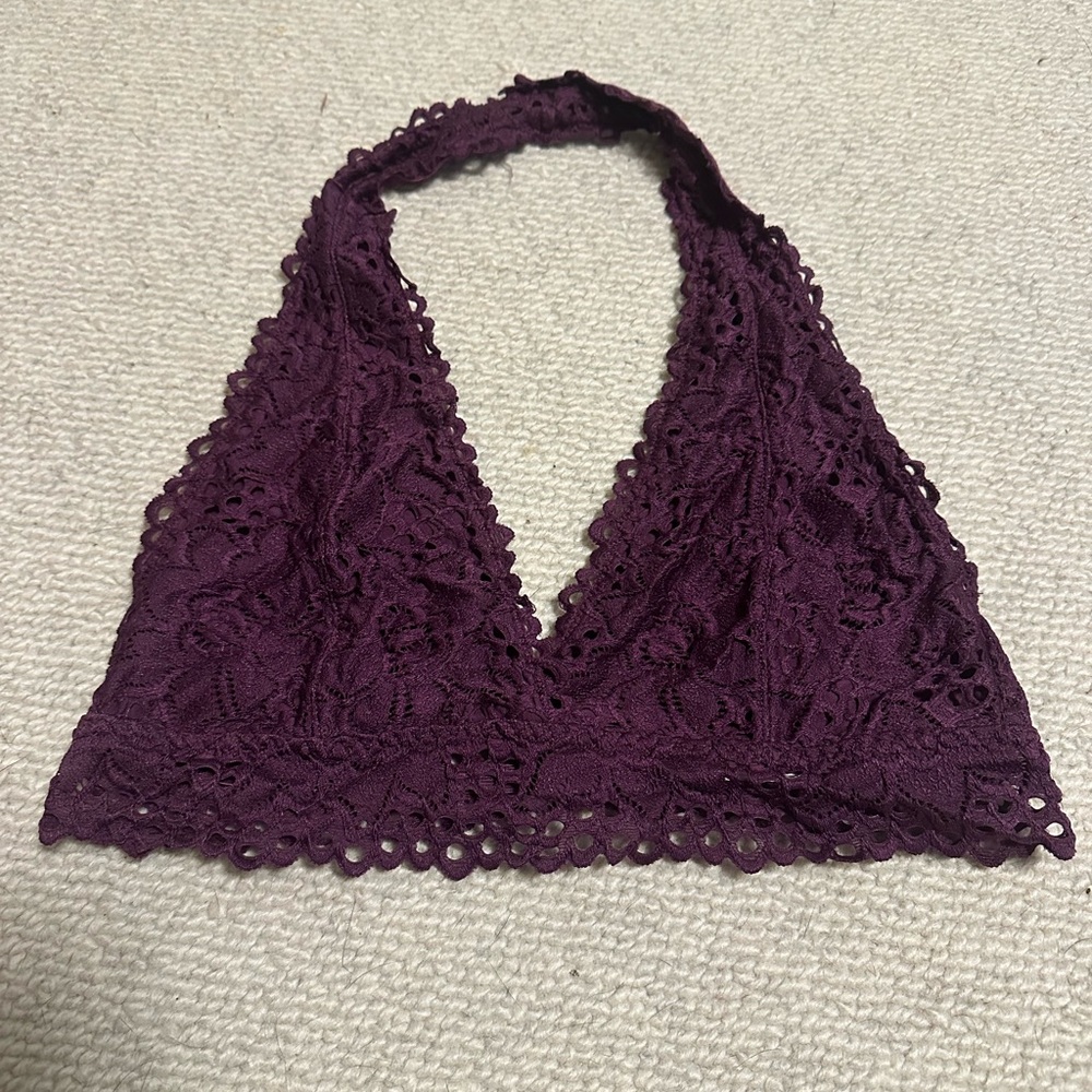 Maroon lace halter bralette
